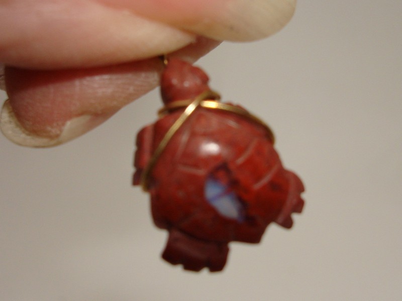 Vintage red jasper turtle charm pendant