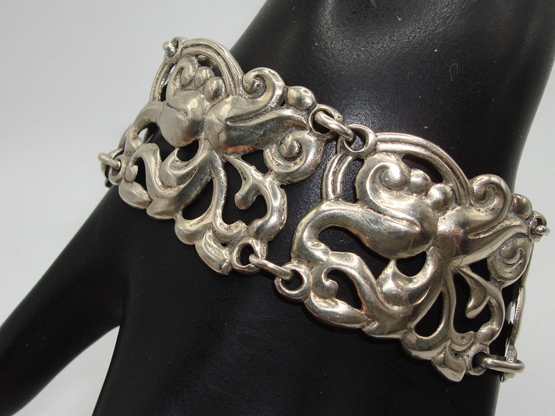 Antique Art Nouveau Sterling Silver Floral Bracelet - 7.25" | Lilies of the Valley Design