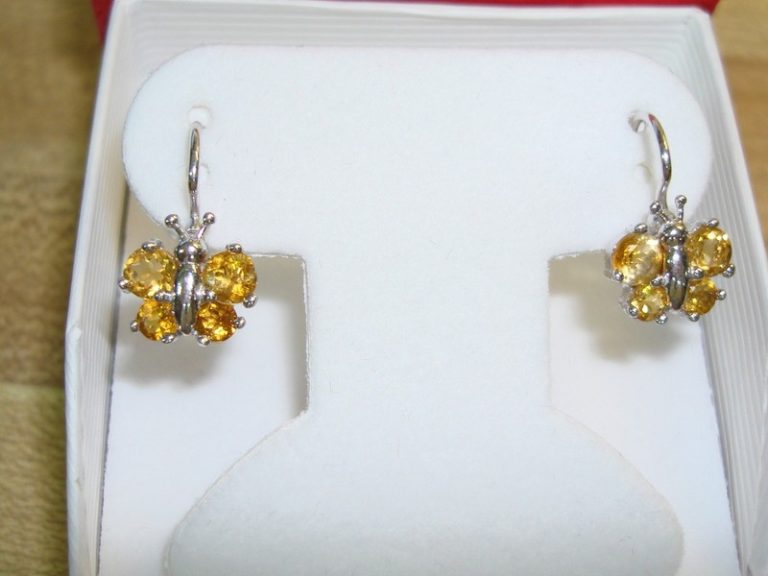 18K gold citrine butterfly earrings, made in Italy