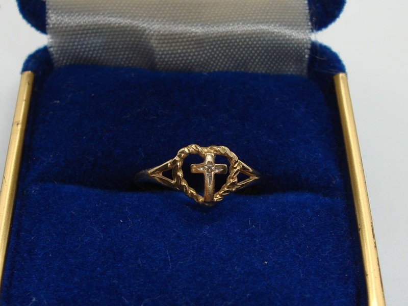 Solid gold cross ring with diamond accent, JCM 10K size 3