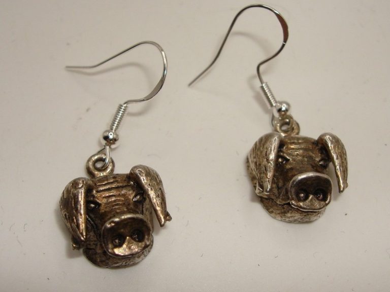 Vintage Sterling Silver Pig Head Earrings (925)