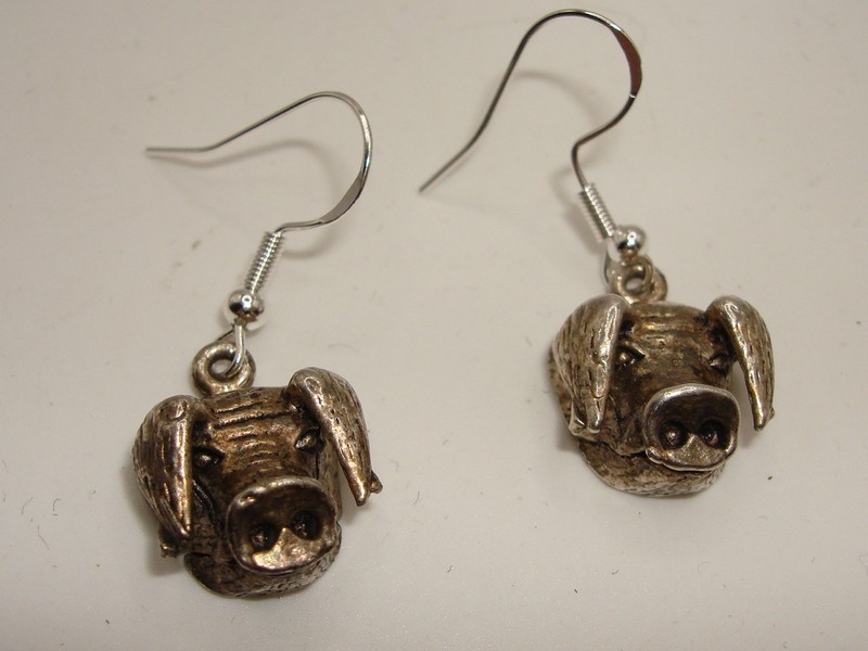 Vintage Sterling Silver Pig Head Earrings (925)