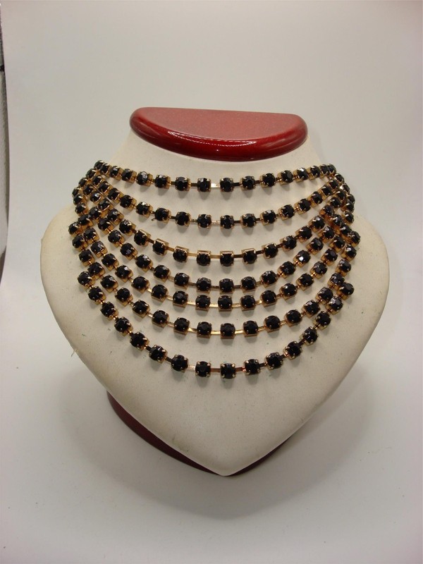 Vintage black rhinestone bib necklace, 1980s estate find
