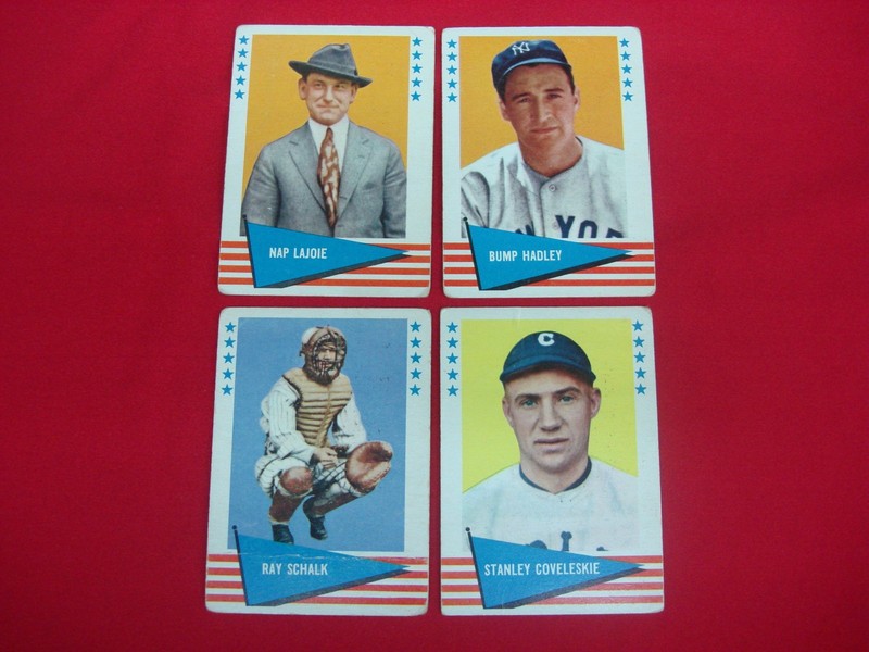 Vintage 1961 Fleer Baseball Greats Card Lot featuring Nap Lajoie, Bump Hadley, Ray Schalk, and Stanley Coveleskie