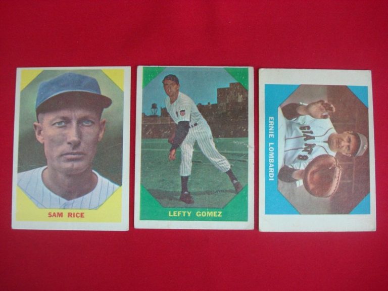 Vintage 1960 Fleer Baseball Greats Card Lot featuring Ernie Lombardi, Lefty Gomez & Sam Rice