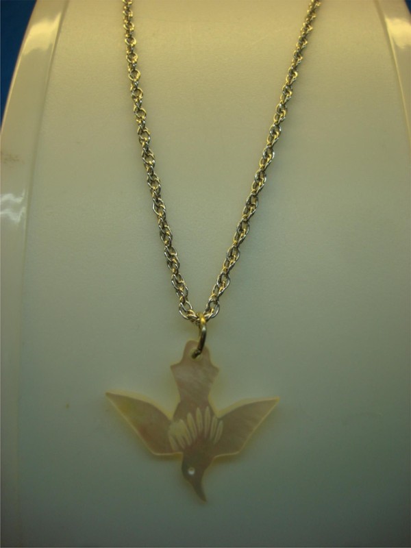 Vintage sterling silver chain with mother of pearl bird pendant