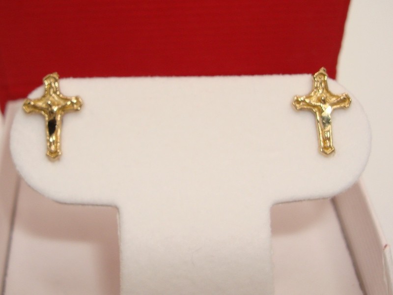10K Gold Crucifix Earrings