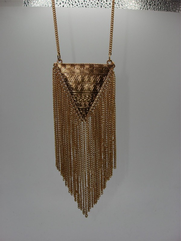 Vintage gold-tone Egyptian fringe pendant necklace