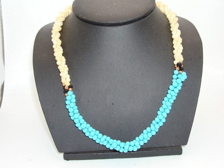 Vintage mother-of-pearl and blue glass choker necklace