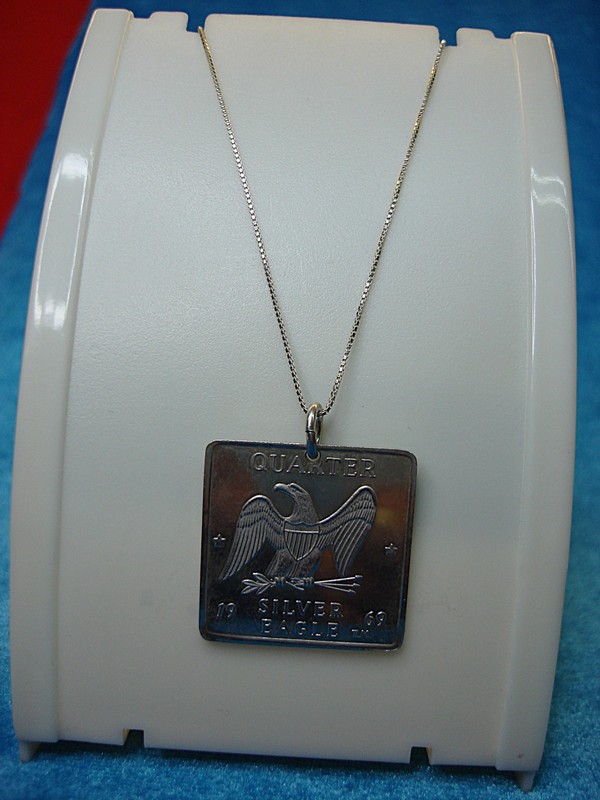 Vintage 1969 Silver Eagle .999 Fine Silver Pendant with 18" Sterling Chain
