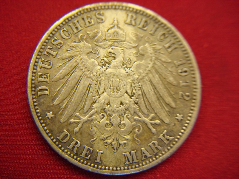 1912 D Bavaria 3 Mark Silver Coin (900 Fine)