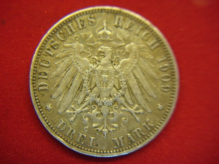 1909 E Germany (Saxony) 3 Mark Silver Coin (.900 Fine)