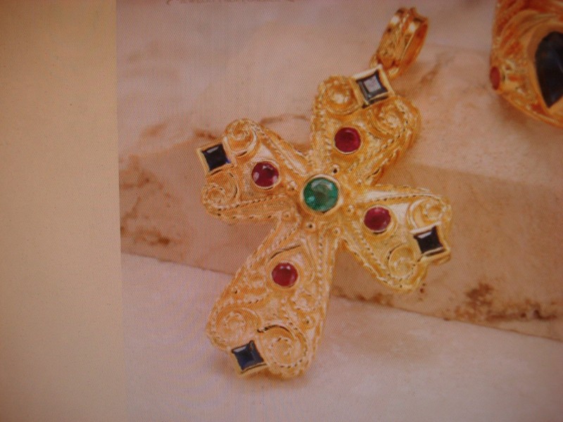 Antique 18K gold Byzantine reversible cross with diamonds and gemstones