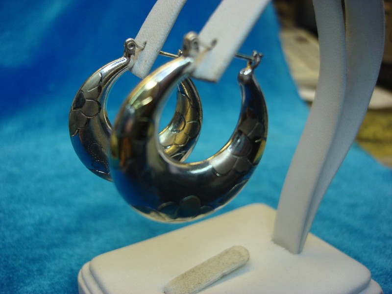 Vintage Sterling Silver Puffy Hoop Earrings with Gold Vermeil Flowers