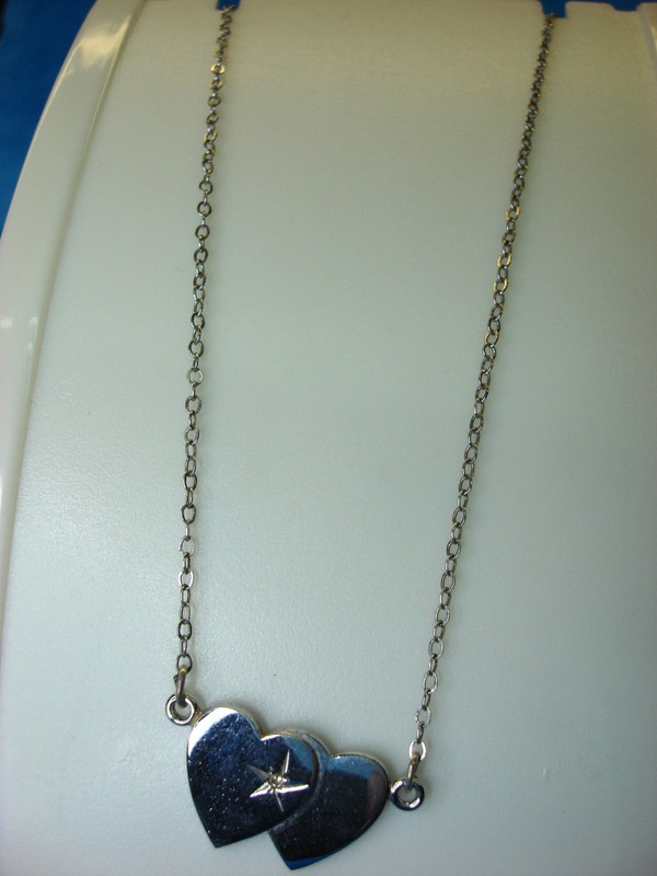 Sterling Silver Double Heart Diamond Pendant Necklace