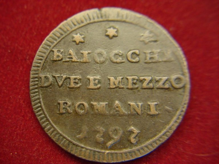 1797 Italian States St. Peter 2 1/2 Baiocchi Copper Coin