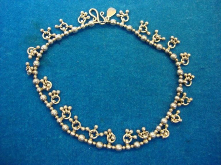 Vintage sterling silver beaded anklet, handmade in India