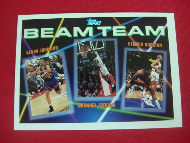 1993 Topps Beam Team Basketball Card #3 featuring Michael Jordan, Dennis Rodman, and Kevin Johnson