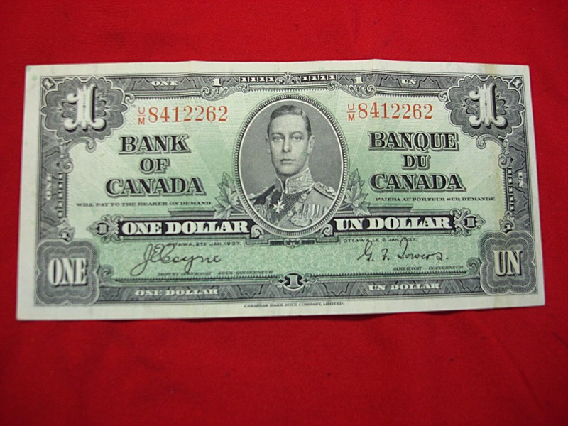 1937 Canada $1 Dollar Bill - Coyne/Towers Signature