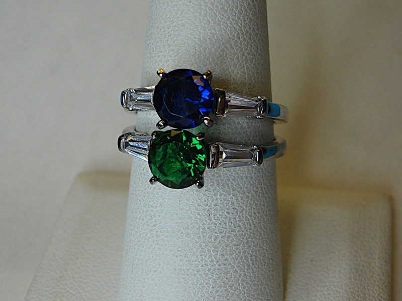 Sterling silver ring set with blue and green stones, size 7 3/4