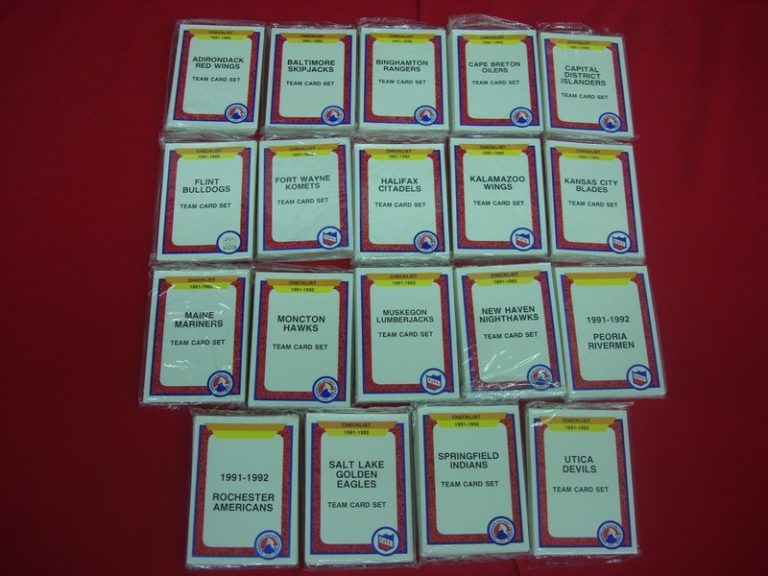 Factory sealed collection of 19 teams from the 1991-92 ProCards Minor League Hockey set, including AHL and IHL teams.