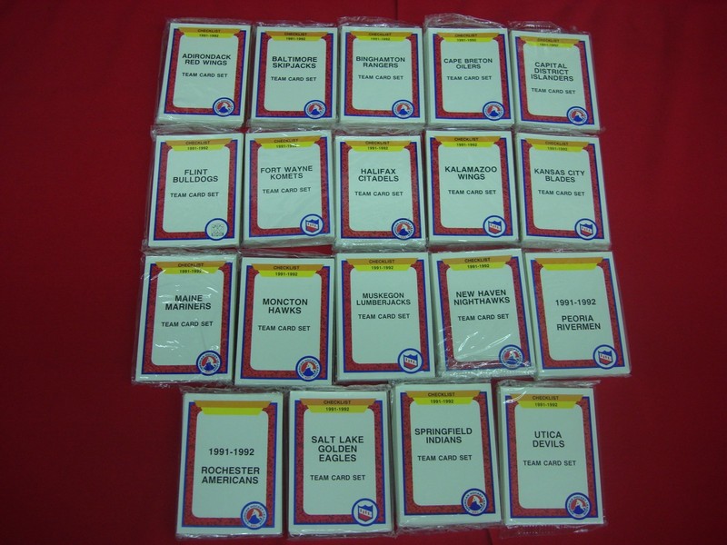 Factory sealed collection of 19 teams from the 1991-92 ProCards Minor League Hockey set, including AHL and IHL teams.
