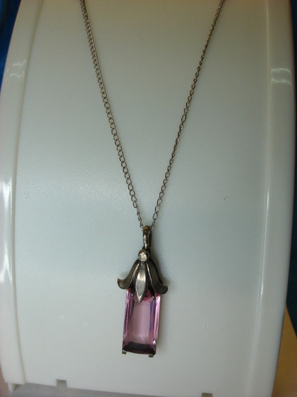 Vintage Anson Sterling Silver Chain Necklace with Purple Glass Pendant