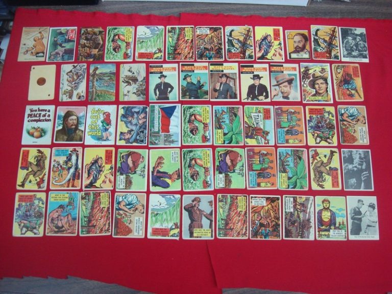 Vintage trading card lot of 56 featuring movies, TV, comedy, and history.