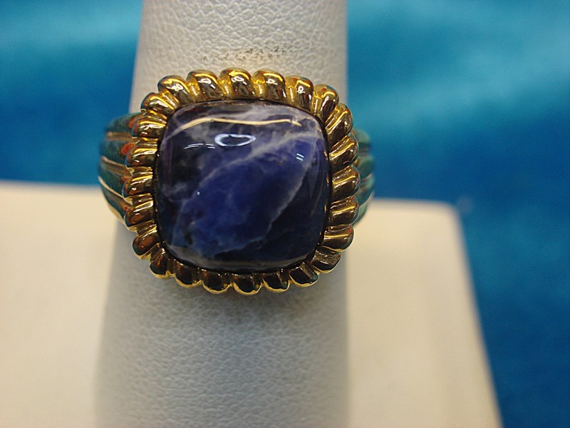 Stunning Gold Vermeil & Sodalite Ring (Size 8.5) - Like New