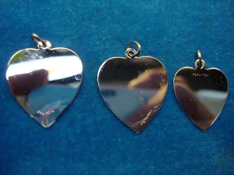 3 Sterling Silver Heart Charms - Engraved, 2 Sizes