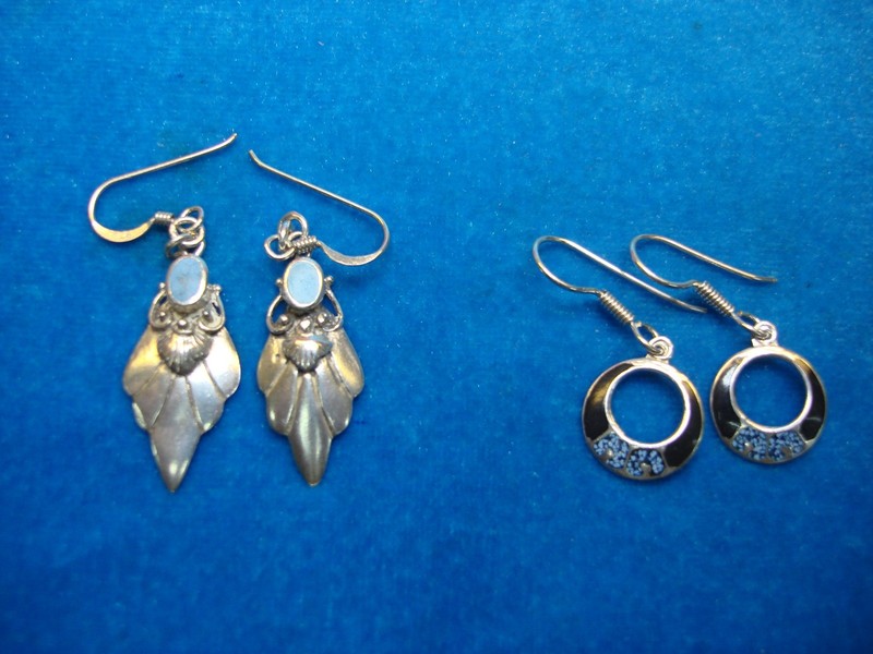 Sterling silver turquoise dangle earrings (2 pairs) - oval and granule style