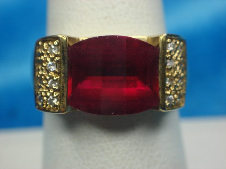 Sterling Silver & Gold Vermeil Men's Ring with Red Stone and Sim Diamond Accents