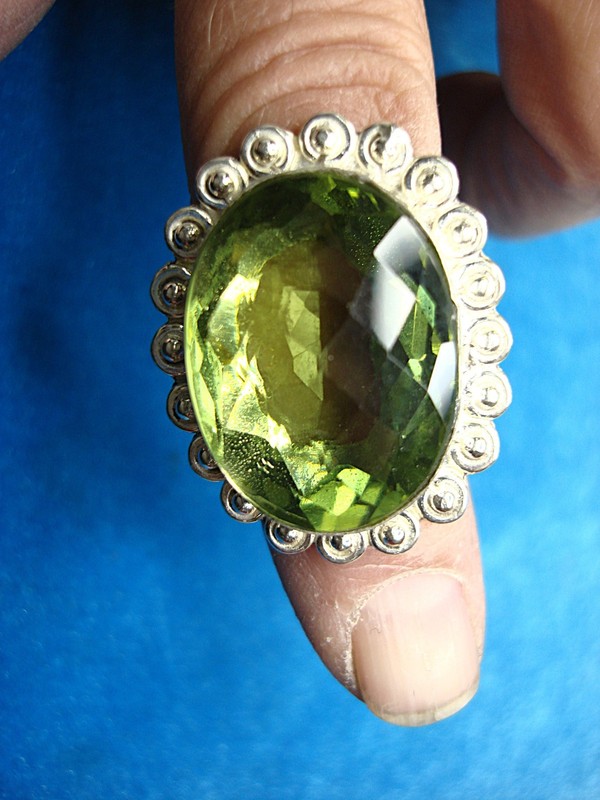Extra Large Sterling Silver Peridot Ring (Size 8.5)