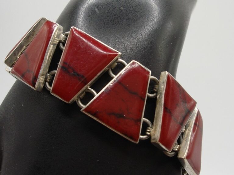 Vintage Sterling Silver & Red Jasper Bracelet - 7" Estate Find