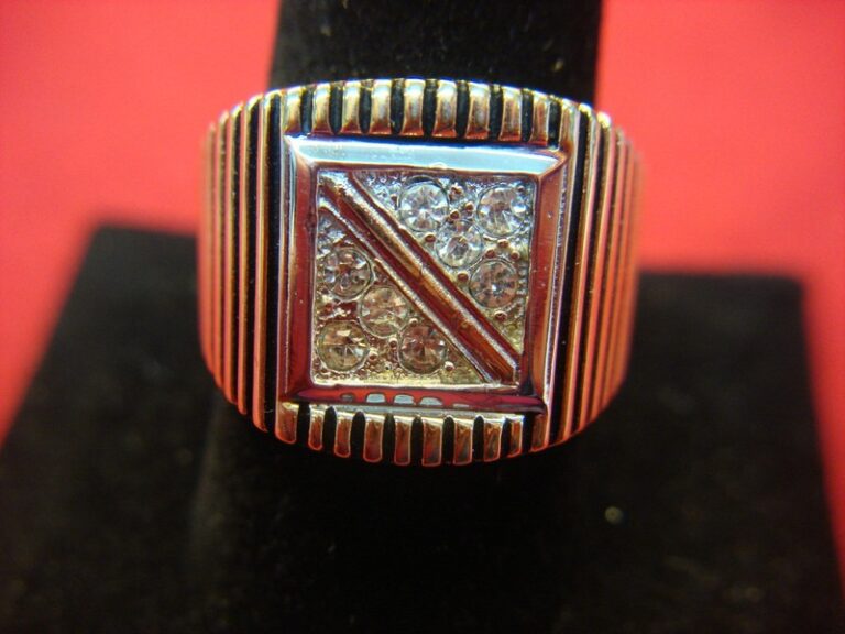 Men's gold-tone ring with black highlights and diamonds, size 10