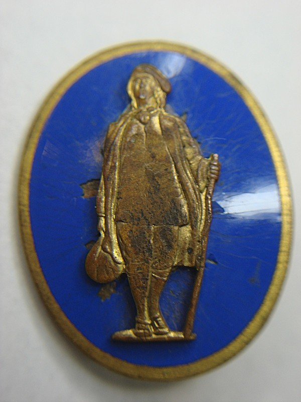 Vintage WWII US Army 111th Infantry Regiment pin with 'BE FRANKLIN' enamel design