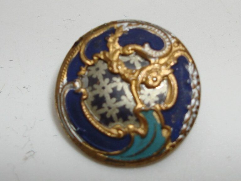 Victorian gilt champlevé enamel button with gray and blue enamel