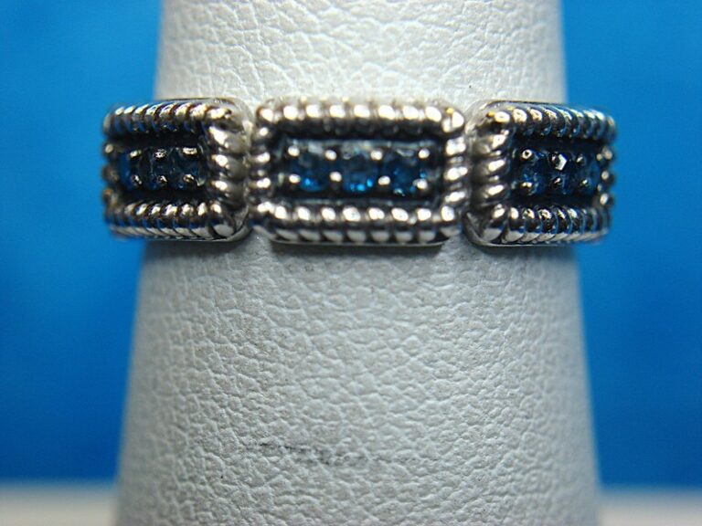 Sterling silver blue CZ band ring, size 6