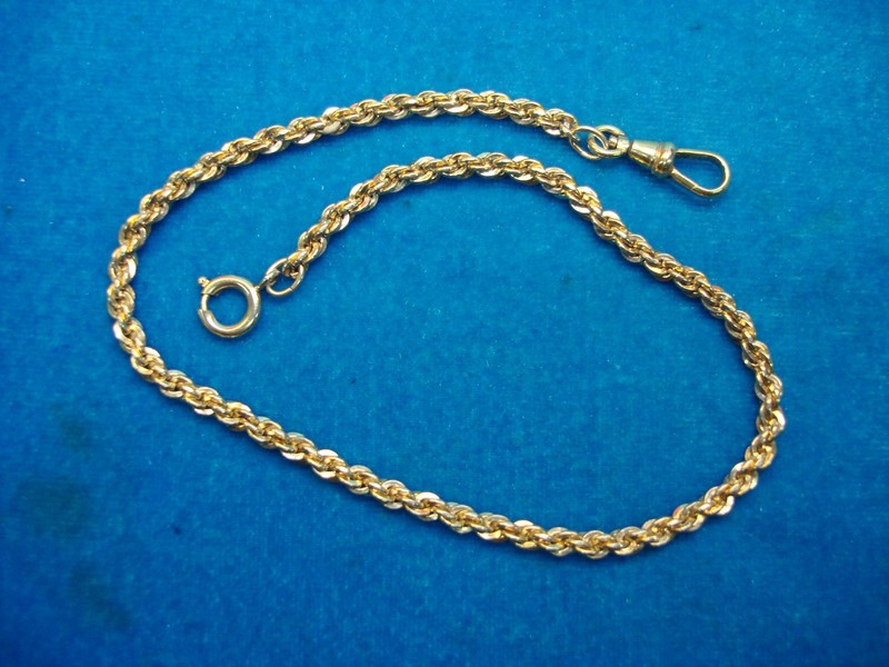 Vintage 12K Gold Filled Rope Pocket Watch Chain - 12 Inches (3.7mm)