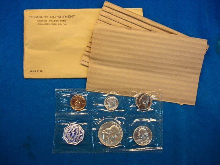 1956 Proof Set featuring a Type II half dollar in excellent condition, original envelope