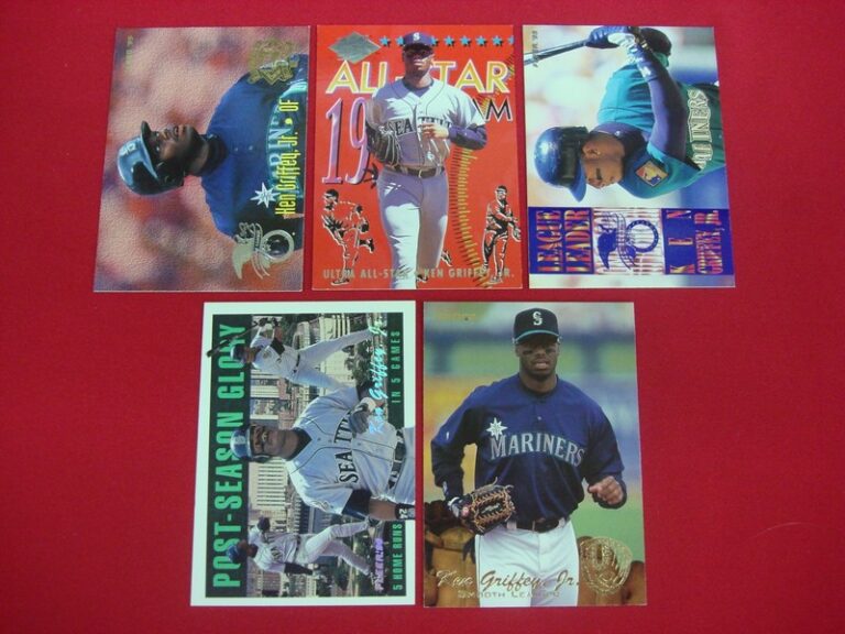Collection of five vintage Ken Griffey Jr. Fleer insert baseball cards from the Seattle Mariners
