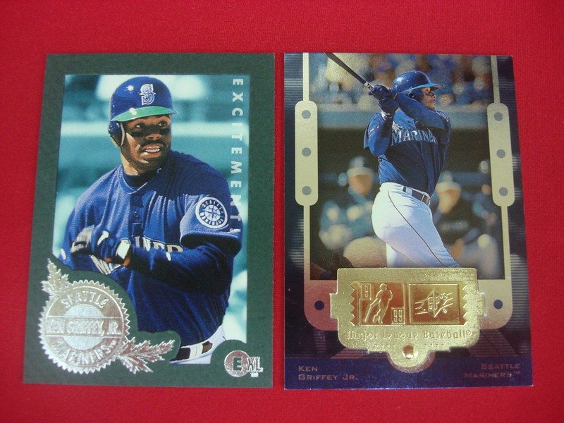 Ken Griffey Jr. baseball card lot featuring 1996 Fleer E-XL and 1999 UD SPX Finite cards
