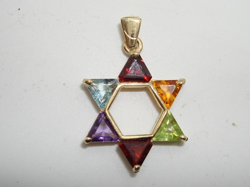 14K Gold Star of David Pendant with 1.5 Carat Topaz