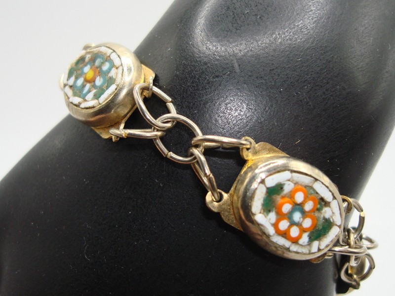 Vintage 1960s gold-tone micro mosaic bracelet with oval links