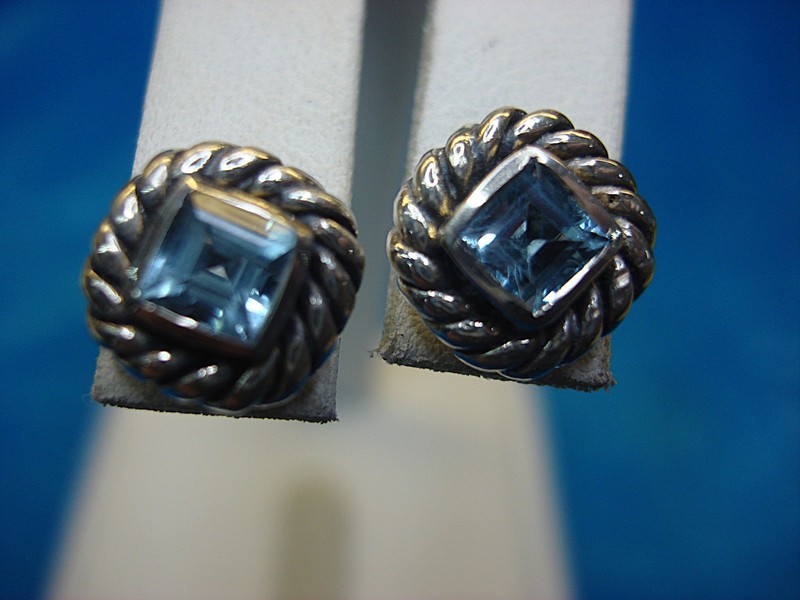 Sterling silver blue topaz stud earrings, pre-owned in excellent condition