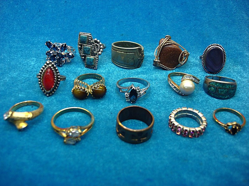 Vintage and modern costume ring lot of 15 unique estate finds