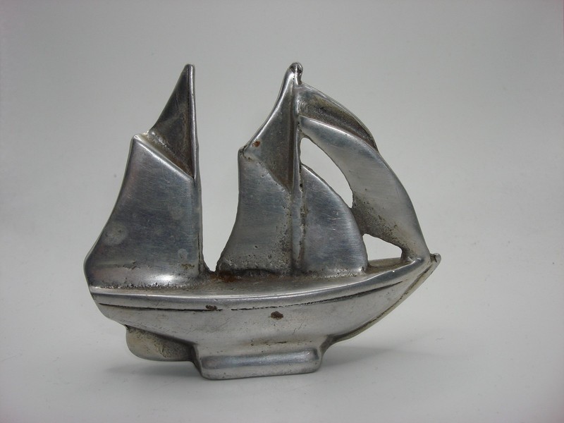 Vintage 1973 Hoseleton Signed & Numbered Sand Cast Aluminum Ship Sculpture