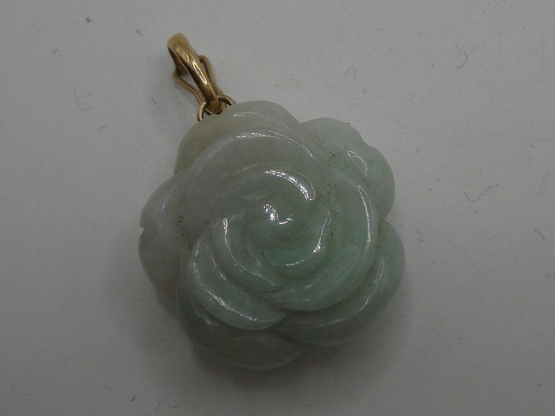 Natural Jadeite Rose Pendant with 10K Gold Bale