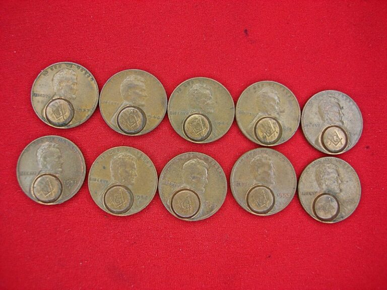 Lincoln Wheat Cents, 10-piece lot with Masonic stamping, rare dates and symbols