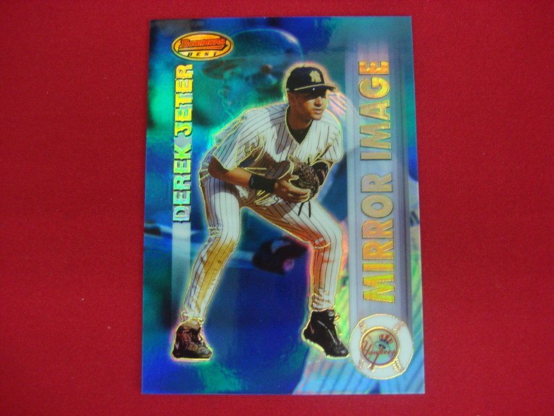 1997 Bowman's Best Mirror Image Refractor #M3 baseball card of Derek Jeter and Alfonso Soriano, PSA graded